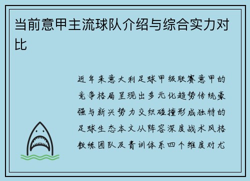 当前意甲主流球队介绍与综合实力对比